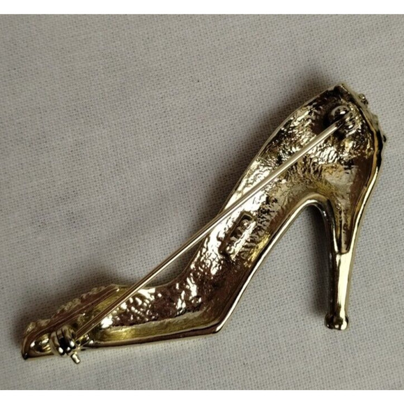 OAJC Black Enamel/Gold Tone High Heel Shoe Brooch Pin - Picture 3 of 6